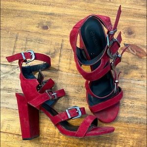 Wild Diva Maroon Buckle Block Heels
